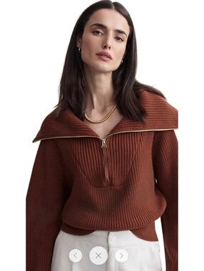 Varley Mentone Brown Cotton Sweater Large EUC